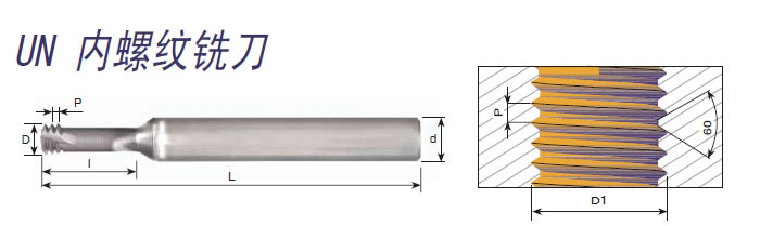 小孔UN螺紋銑刀，整體硬質合金小孔UN螺紋銑刀刀具圖