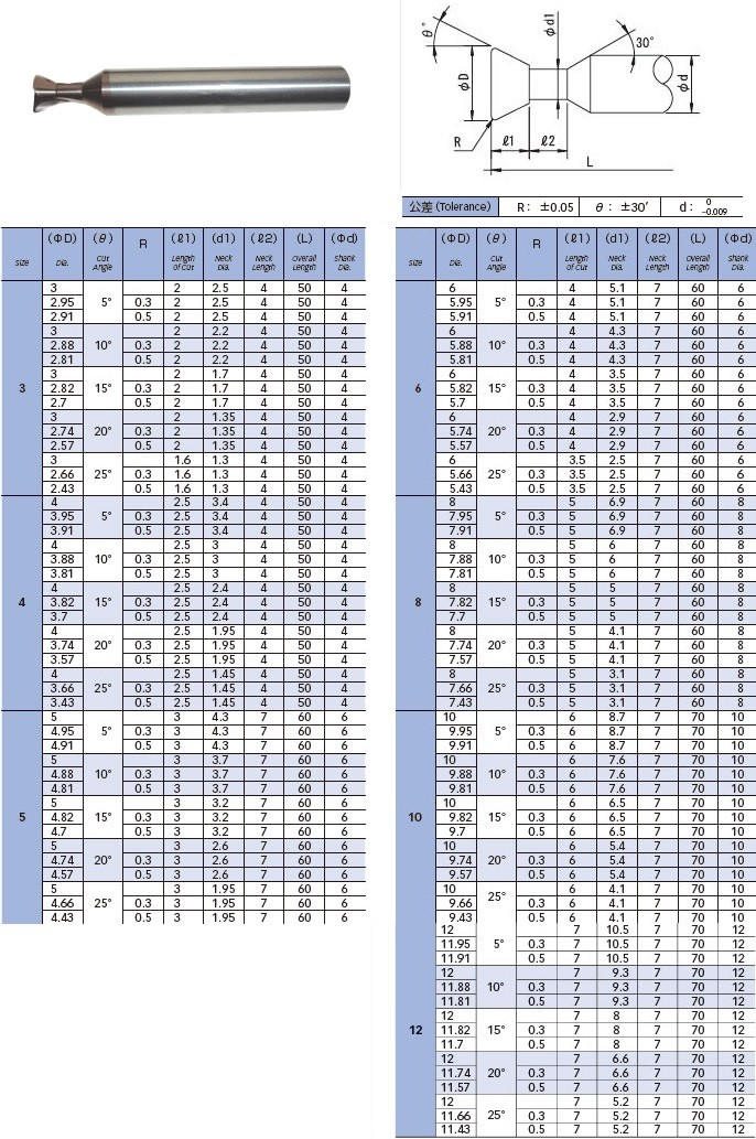 高強度整體硬質合金燕尾槽銑刀規格型號